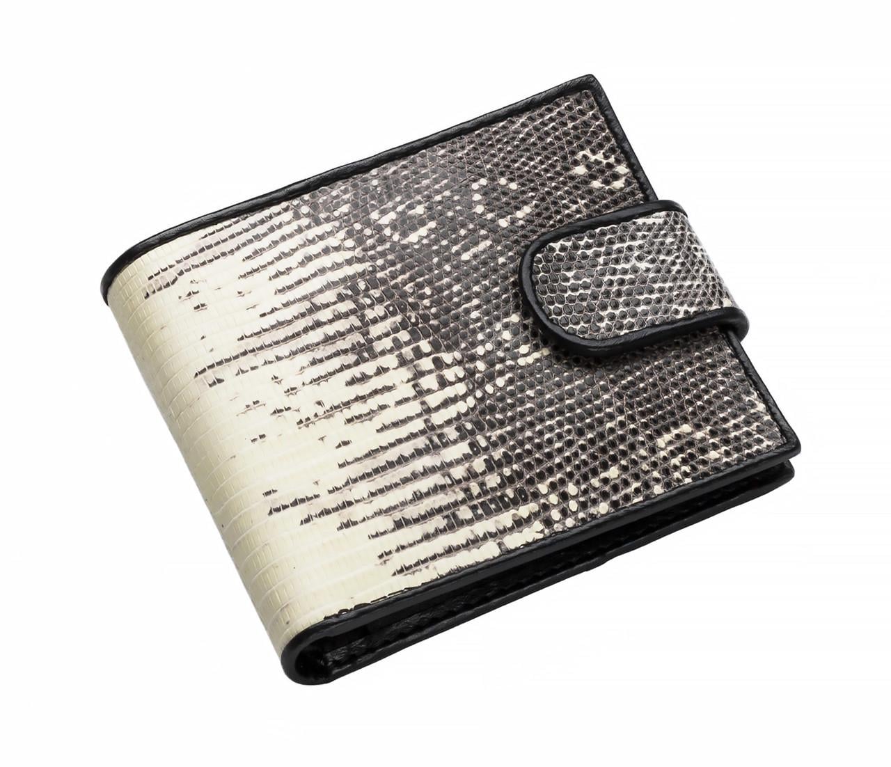 Кошелек Ekzotic Leather из кожи ящерицы с хлястиком Белый (lw02)