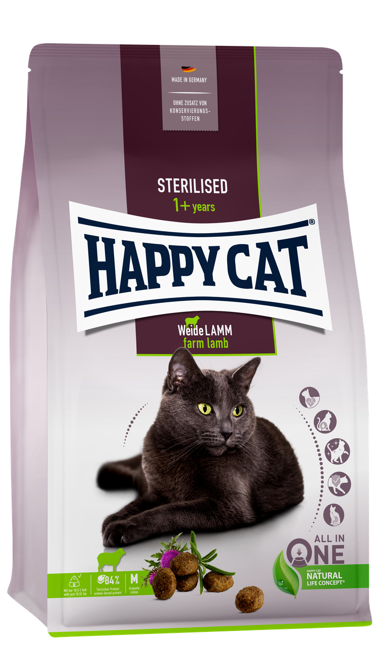 Корм Happy Cat Sterilised Weide Lamm для стерилізованих кішок та котів з ягнятком 1,3 кг (70584)