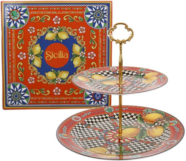 Стойка фарфоровая 2-х ярусная Sicilia Limoni 27 см и 19 см - фото 2 Стойка фарфоровая 2-х ярусная Sicilia Limoni 27 см и 19 см - фото 2