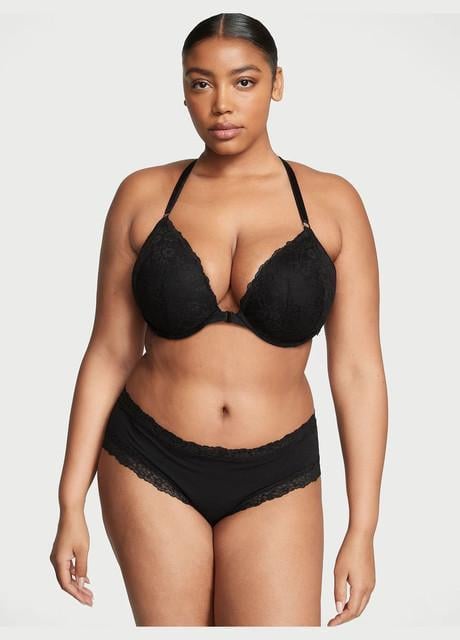 Трусики женские Victoria's Secret Lace-Waist Cotton Cheeky S Черный (2613263631)