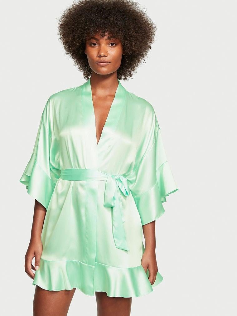 Халат сатіновий Victoria's Secret Satin Flounce Robe M/L М'ятний (2194029996)