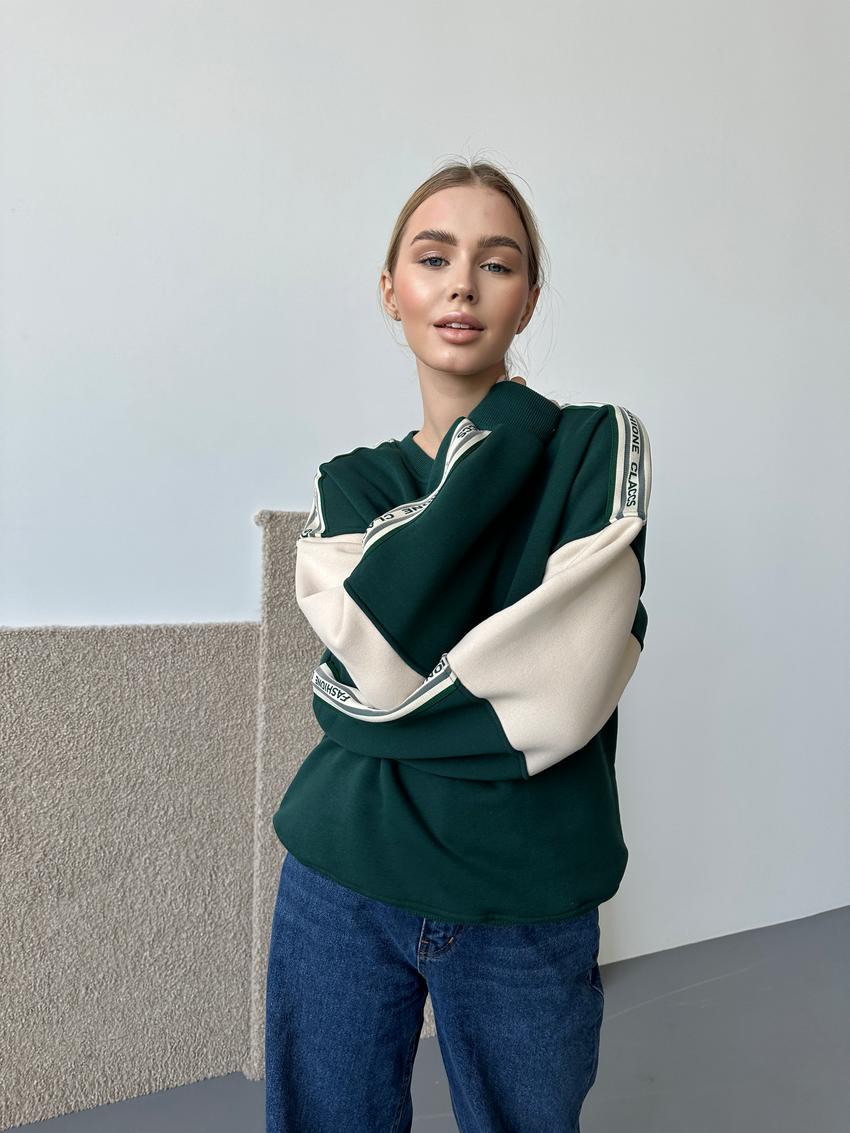 Світшот жіночий з надписом Fashion L Бежевий/Зелений (М145.4) - фото 3