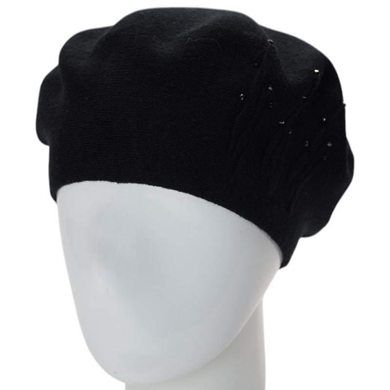 Берет жіночий подвійний Novita Перо віскозний L/57-58 Чорний (276210)