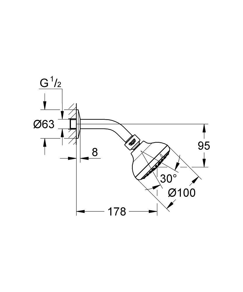 Верхний душ Grohe TEMPESTA 26088001 100 мм с кронштейном Хром (67347) - фото 2