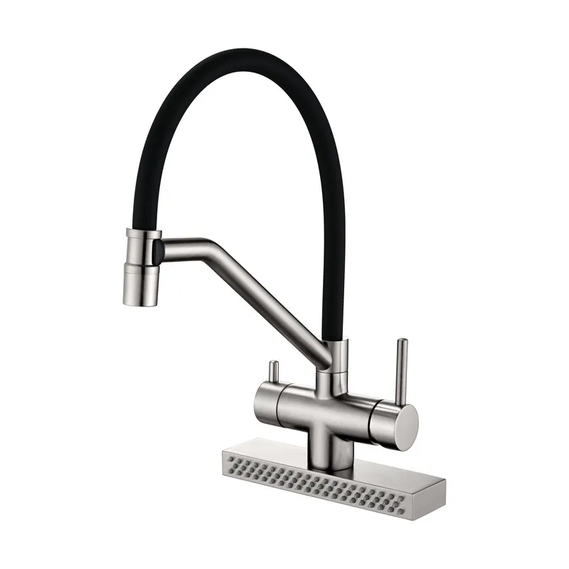 Смеситель для кухни KOER KB-74027-02 с функцией "водопад" и силиконовым изливом Черный (KR5201)