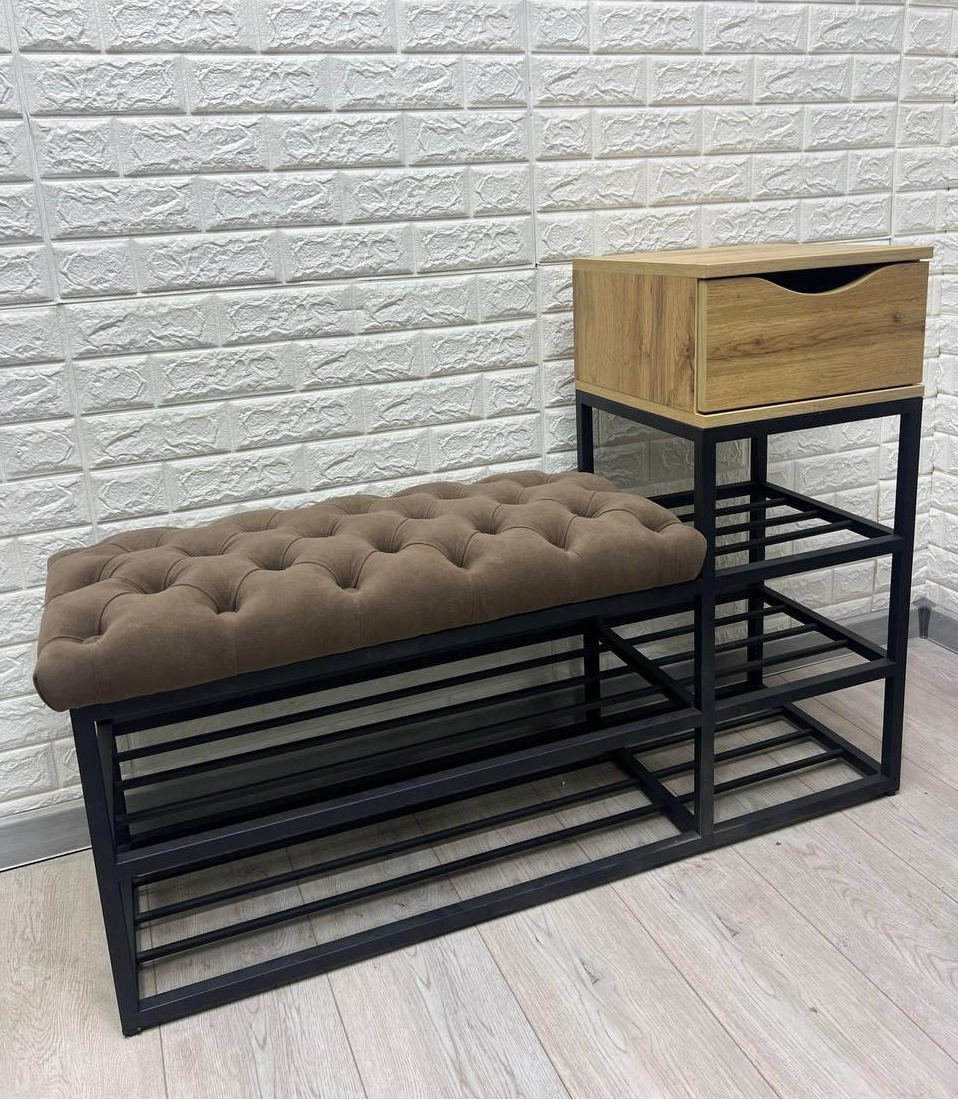 Банкетка для взуття з тумбою 111х60х35 см Капучино/Чорний (28375278)