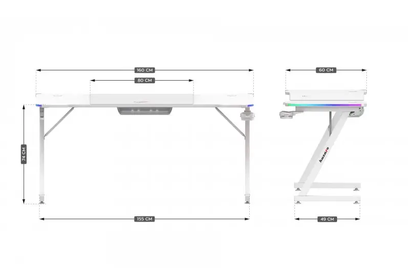 Компьютерный стол геймерский Huzaro Hero 4.8 White RGB c LED подсветкой с вырезом Белый - фото 2