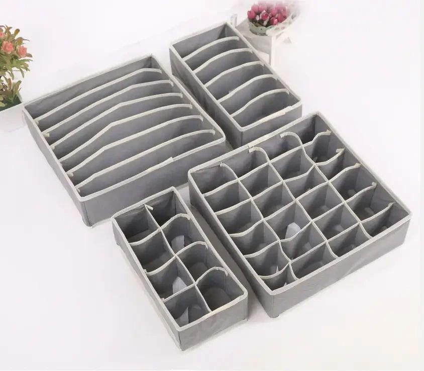 Набор органайзеров для хранения вещей и белья с ячейками сет 4 шт. Серый - фото 3 Набор органайзеров для хранения вещей и белья с ячейками сет 4 шт. Серый - фото 3