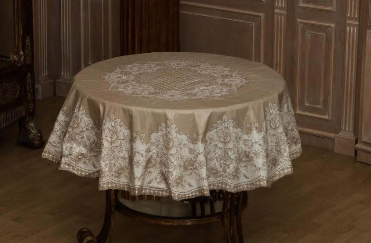 Скатерть круглая из винила 180 см Коричневый (2352123765)