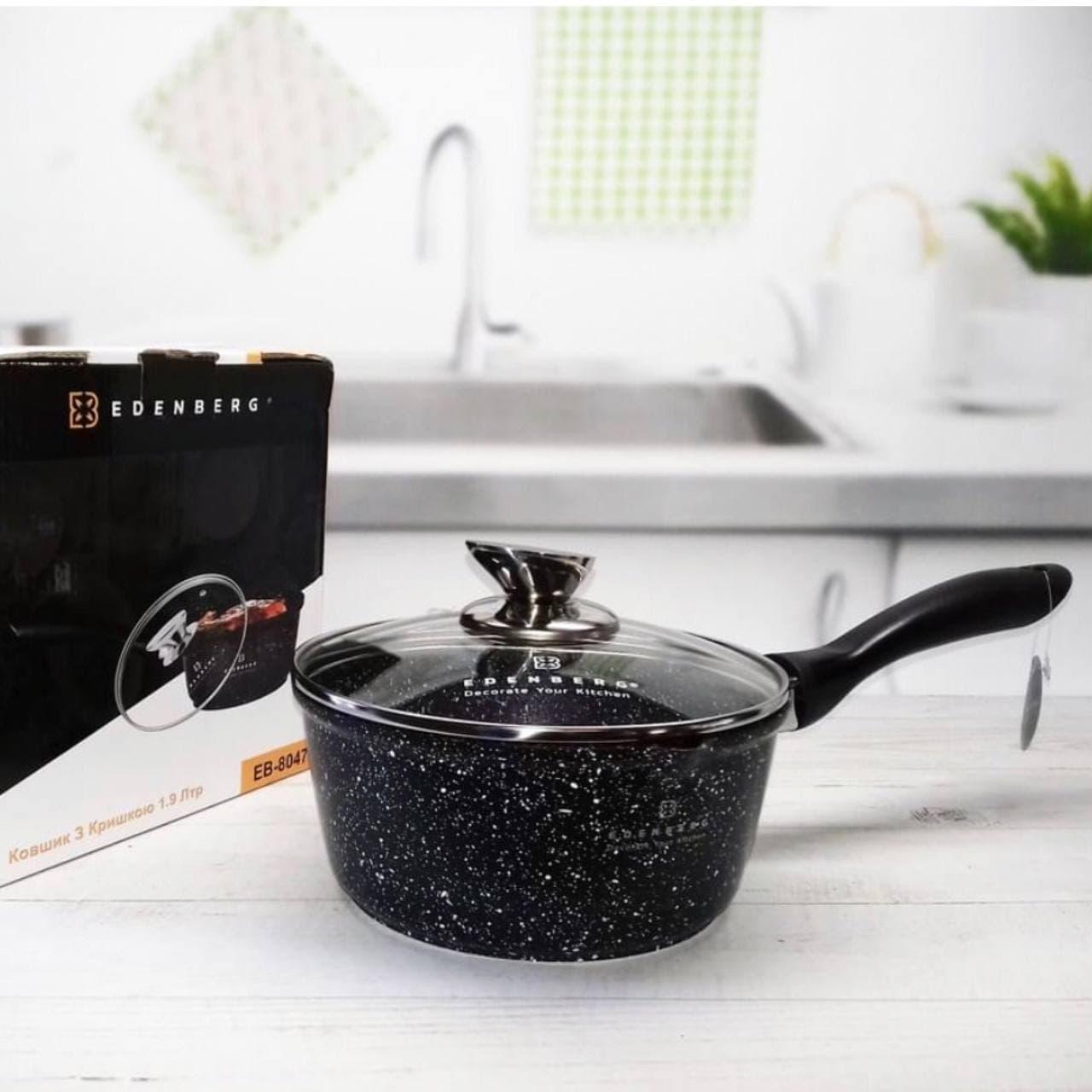 Ківш зі скляною кришкою Edenberg гранітне антипригарне покриття 1,3 л (EB-8044) - фото 7