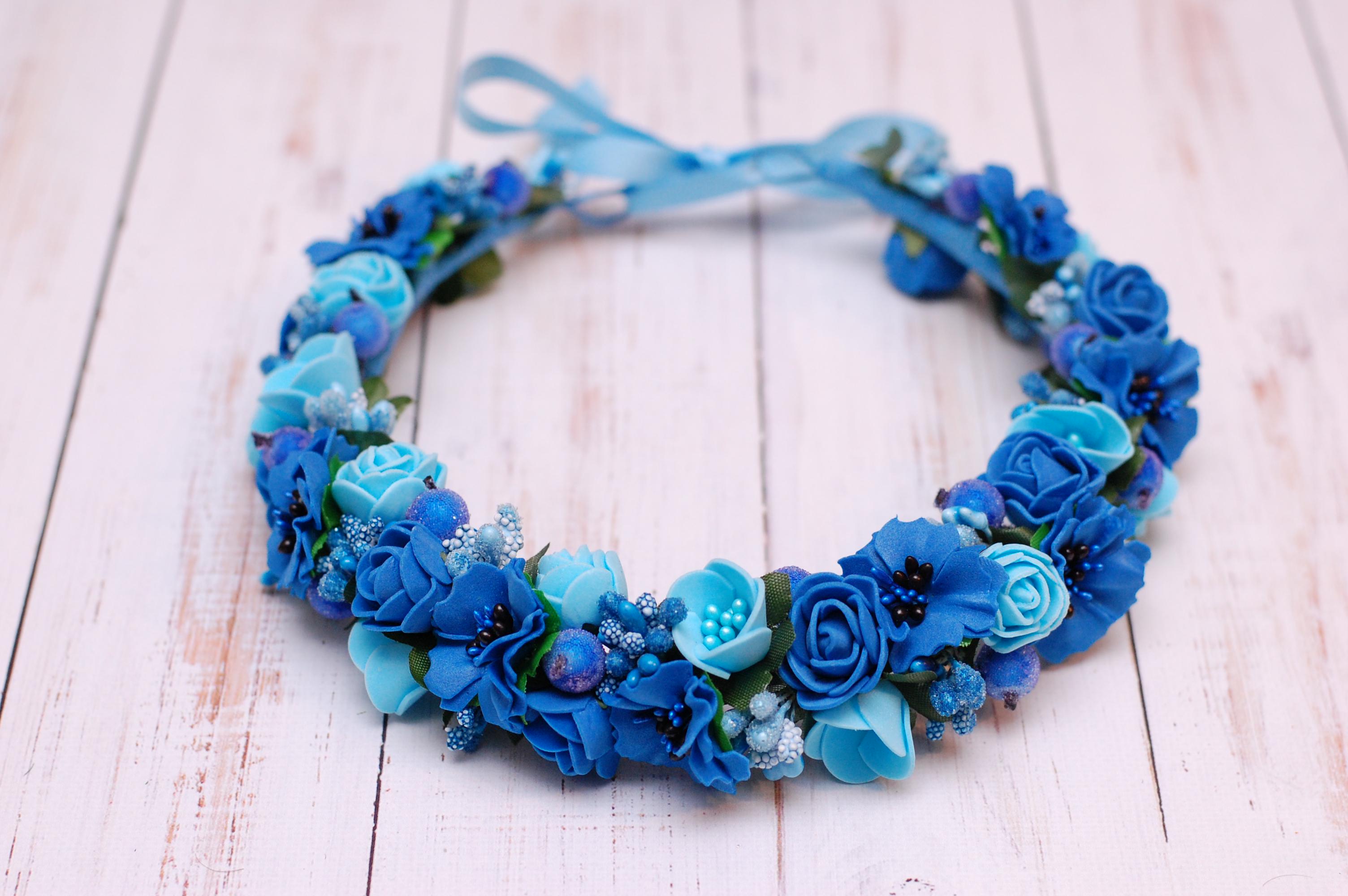 Венок для волос под вышиванку с васильками Голубо-синий (475 Об)