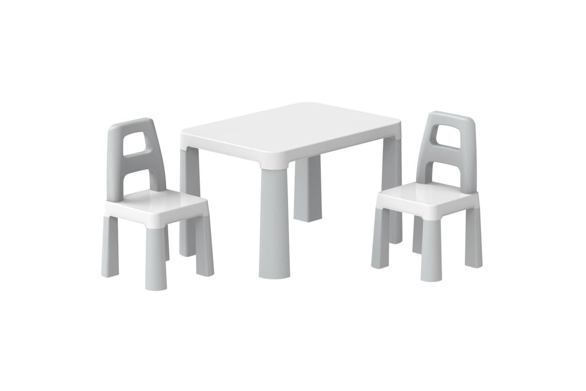 Набор детской мебели ТехноК Столик и 2 стула из пластика 47х54х75 см Серо-белый (150-98-TH0150)