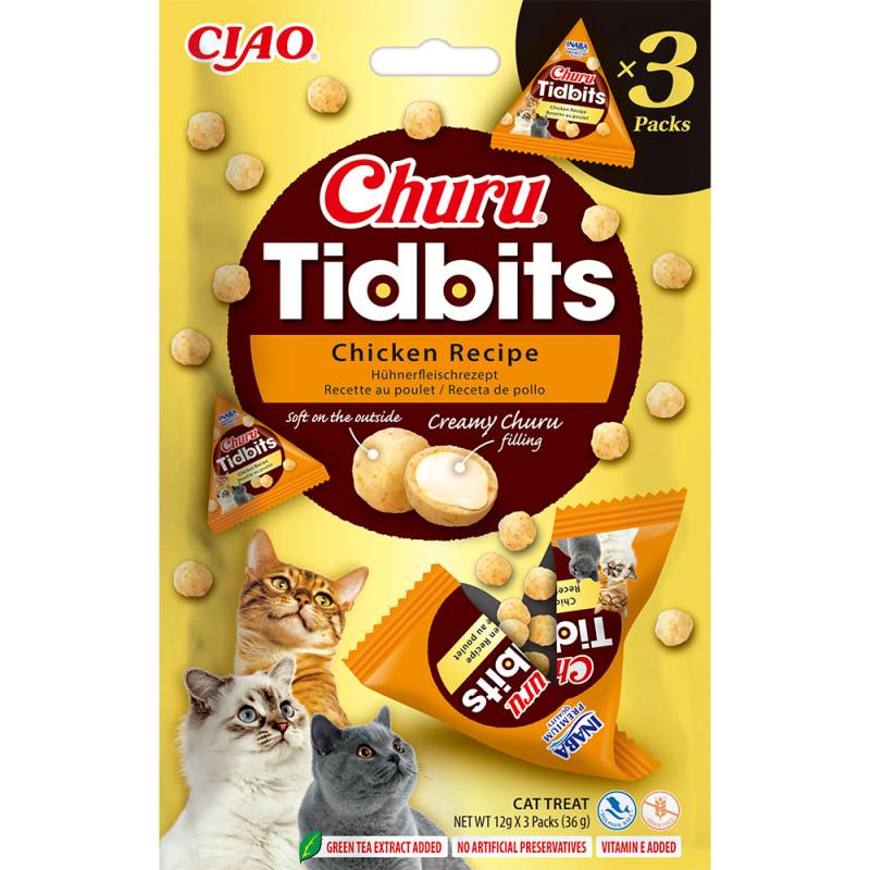 Лакомство для кошек INABA Churu Tidbits Запеченные шарики с кремовой начинкой Рецепт с курицей 3 шт. (3189952117)