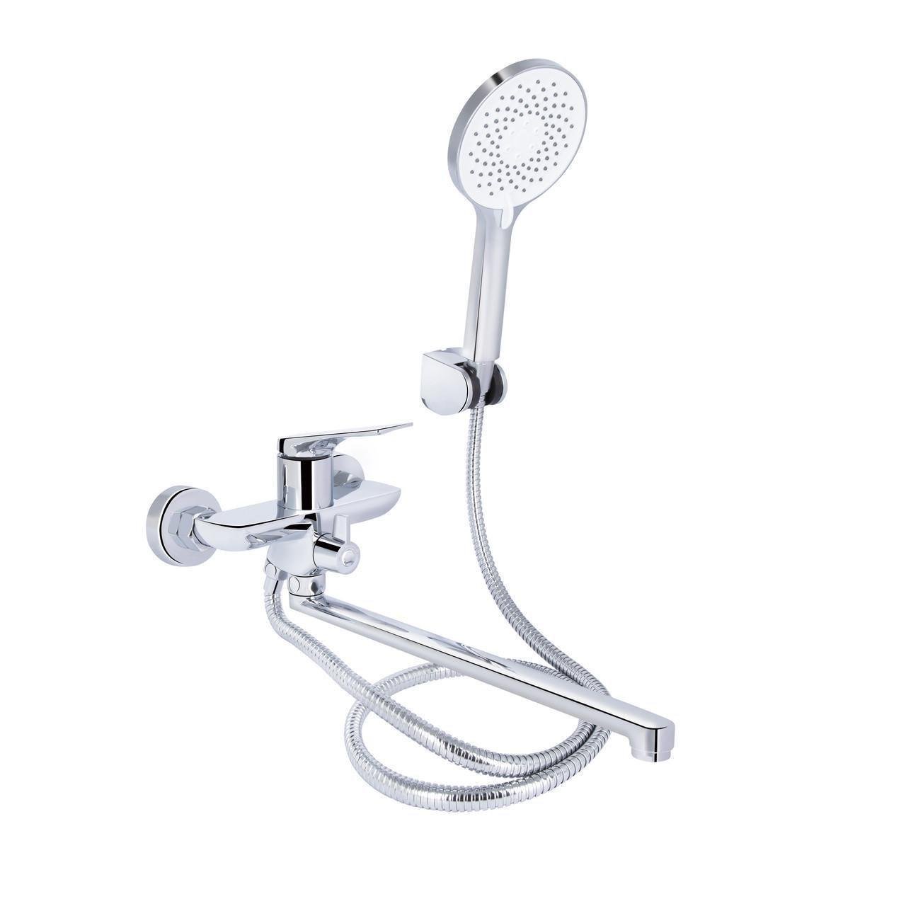 Смеситель для ванны Qtap Vlasta New QTVLA260CRM45644 с длинным поворотным изливом с душевым гарнитуром Chrome (2552208877)