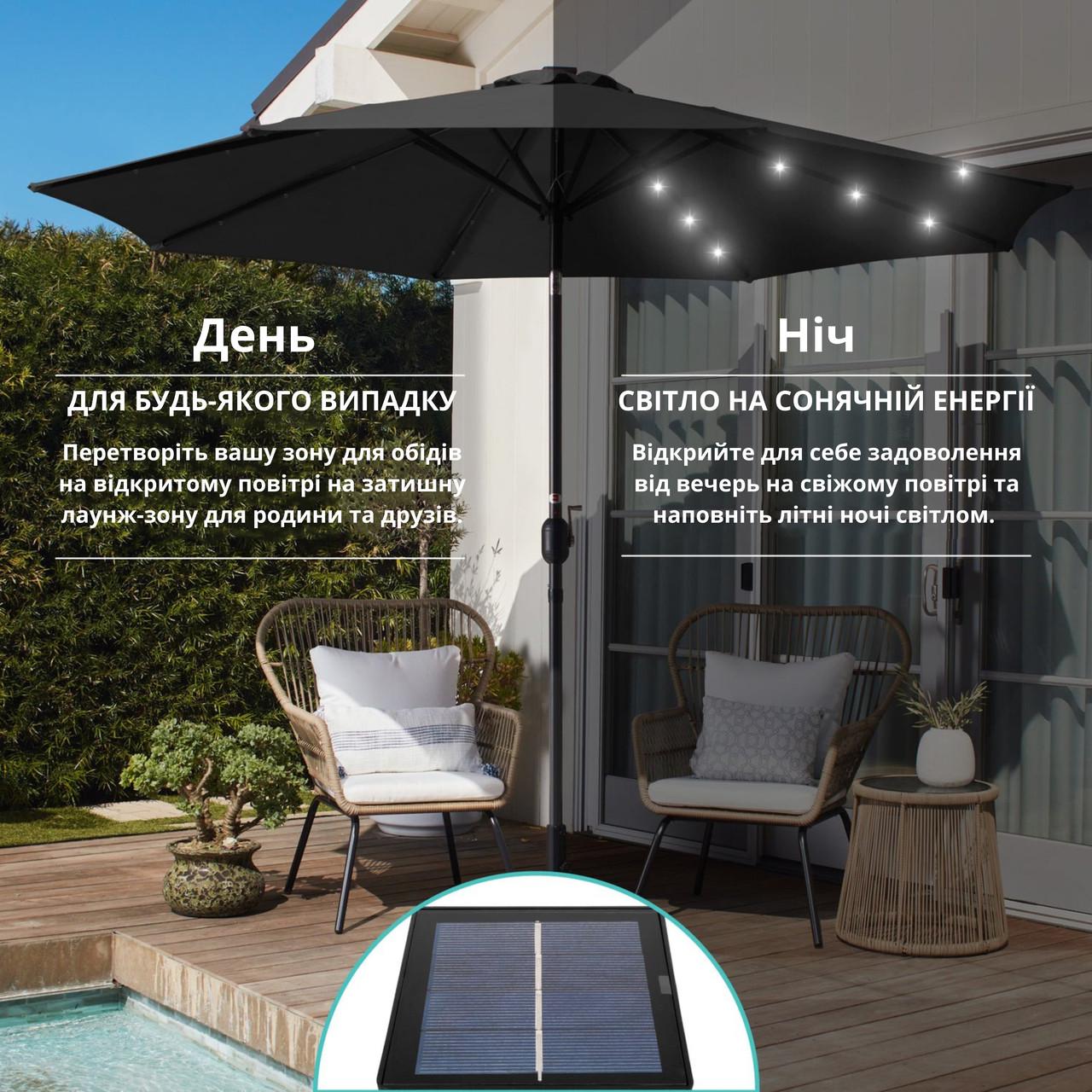 Парасолька садова з LED-підсвічуванням та сонячною панеллю 3 м Чорний (W-7016BL) - фото 7 Парасолька садова з LED-підсвічуванням та сонячною панеллю 3 м Чорний (W-7016BL) - фото 7