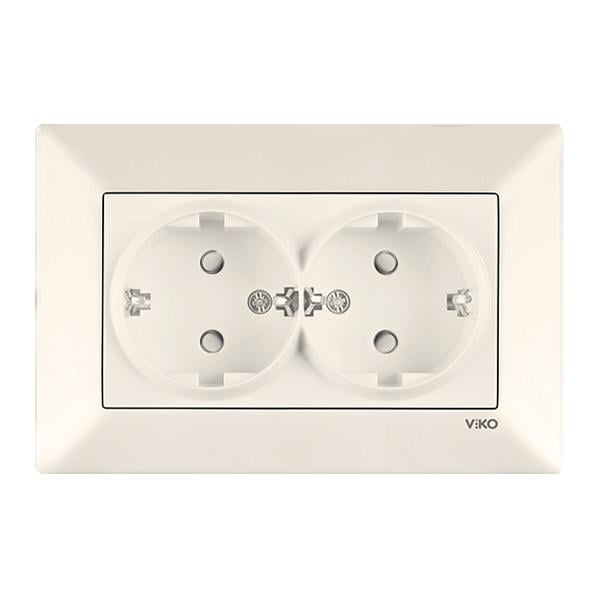 Розетка двойная Panasonic Arkedia Slim с заземлением со шторками Кремовый (WNTC02152BG-UA)