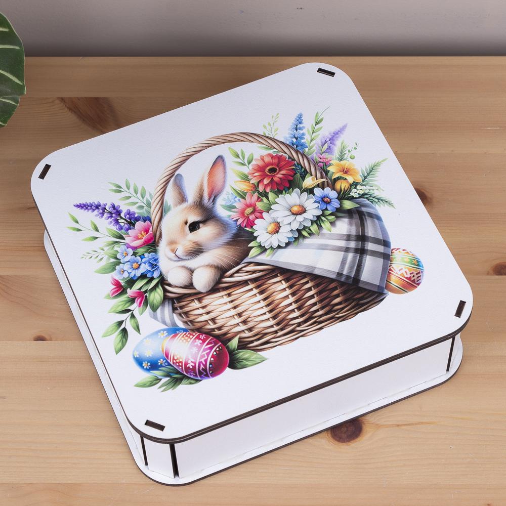 Коробка квадратна зайчик у кошику (4977-31)