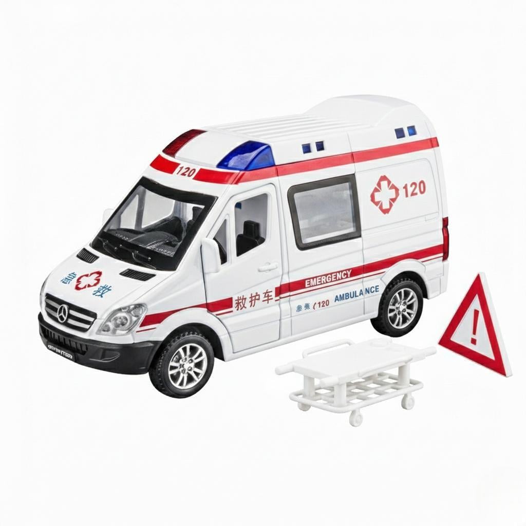 Игрушечная машина скорая помощь Mercedes Sprinter металлическая с инерционным механизмом светом звуком 1:32 (79892)