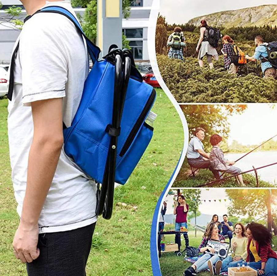 Туристичний табурет-рюкзак складаний 3в1 з термосумкою водовідштовхуючий 50х36х30 см Синій (173-1) - фото 7