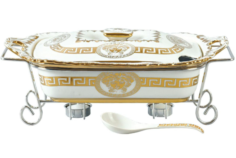 Мармит прямоугольный Madonna керамический с крышкой 2,2 л Белый/Золотой (1151)