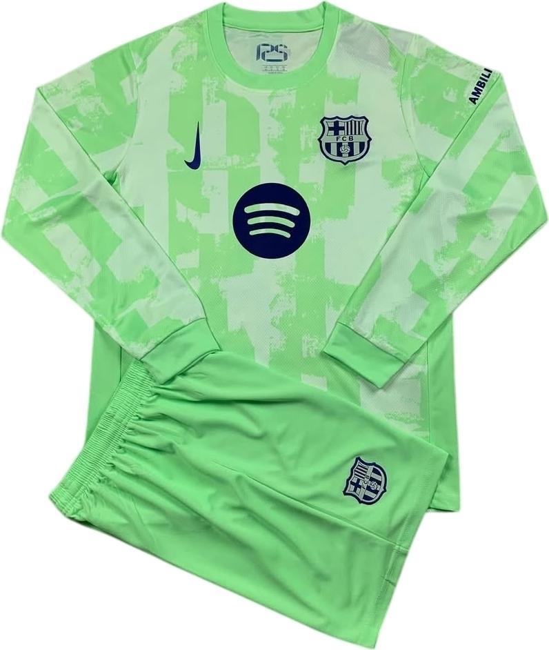 Футбольная форма детская с длинным рукавом Барселона 2024-2025 резервная 135-145 см Салатовый (F0013)