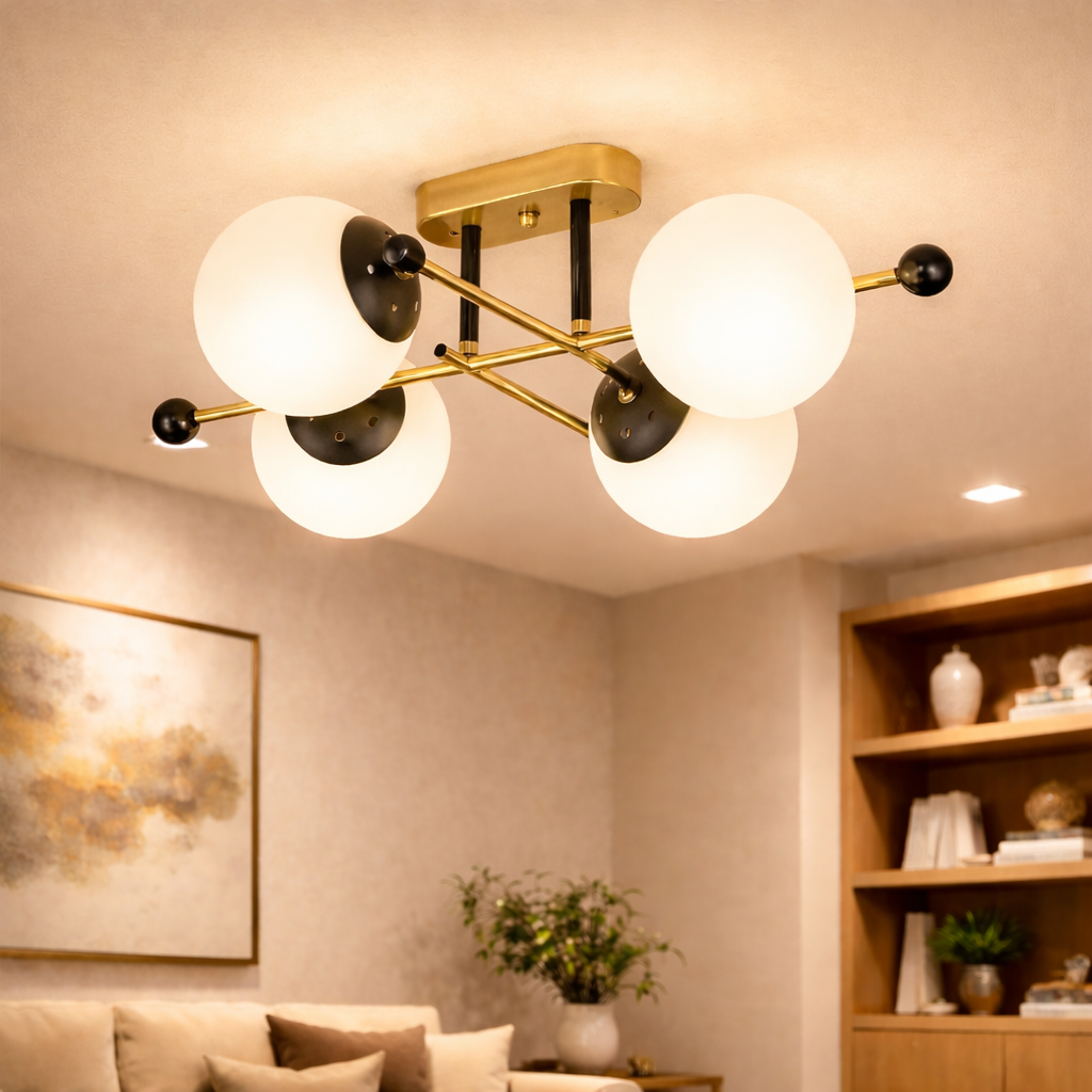 Люстра Valeso на четыре стеклянных плафона под лампу Е27 Черный/Бронзовый (Ю 91192/4 AB+BK)