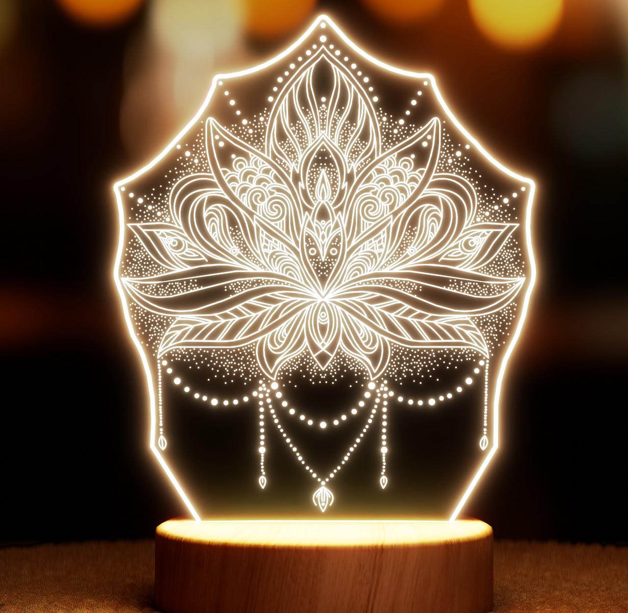 Ночник-светильник Lampic Цветок Орнамент USB дерево/акрил 15х23 см Желтый (32377372)