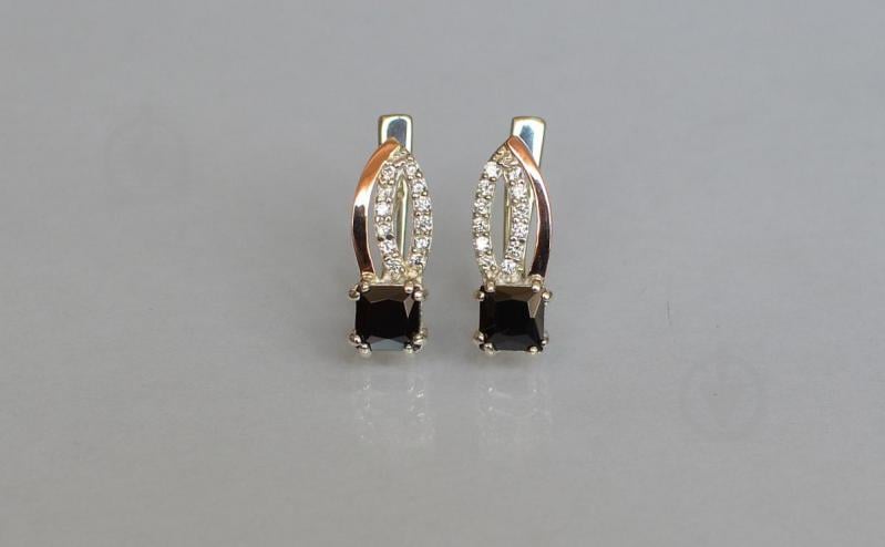 Серебряные серьги Sil с золотыми вставками 136s-13 Черный (Sil-1247)