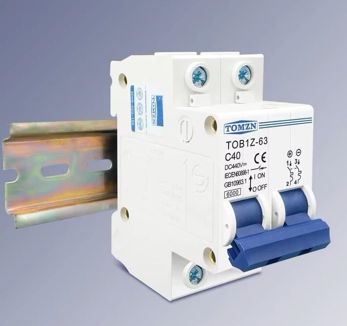 Выключатель постоянного тока TOMZN автоматический DC MCB TOB1Z-63 2P Icu 6kA на DIN рейку 63А двухполюсный до 440V (100802499) - фото 6