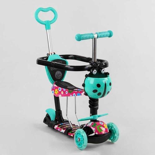 Самокат триколісний Best Scooter 5в1 з сидінням і батьківською ручкою колеса що світяться Бірюзовий (S-1342)