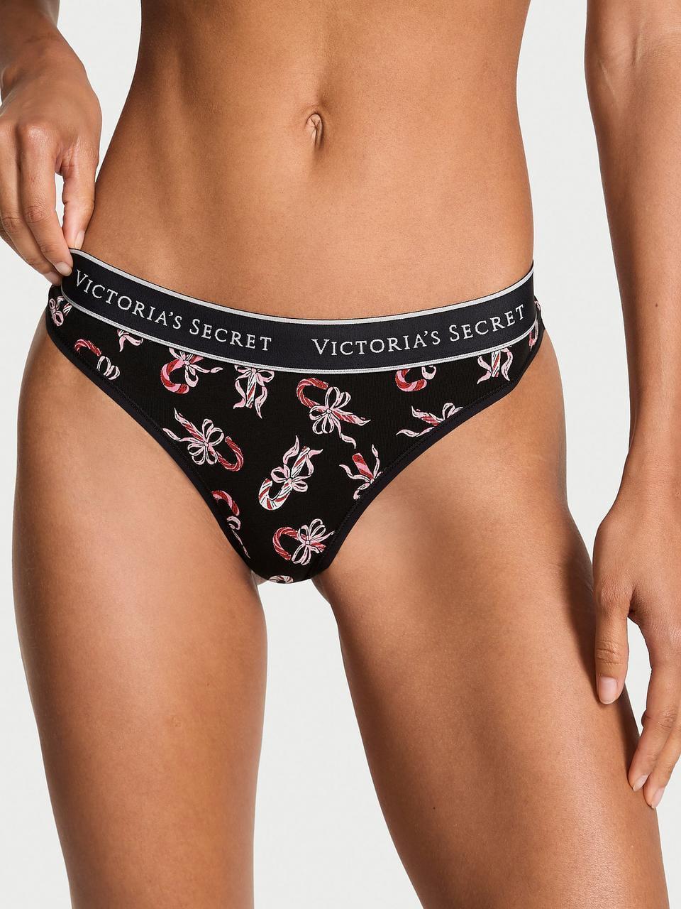 Трусики женские Victoria's Secret Cotton Thong Logo XL Черный (2858917931)
