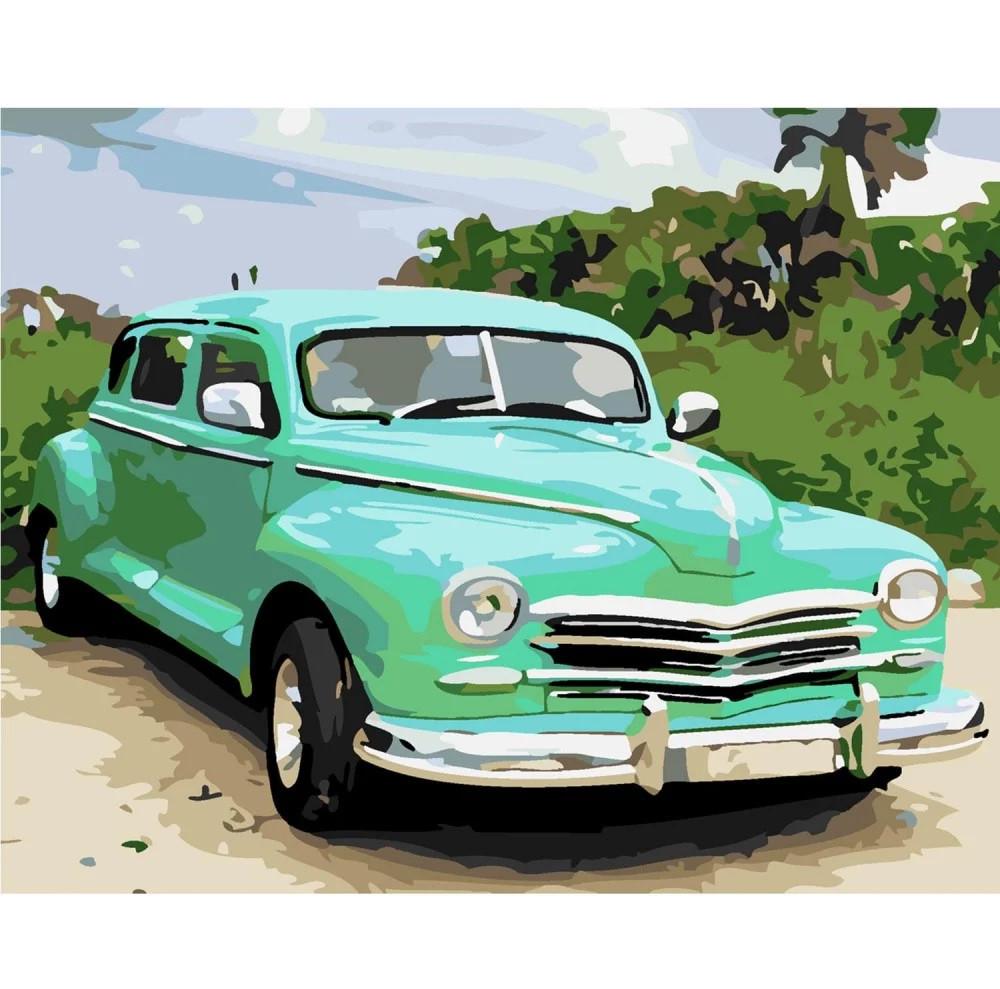 Картина за номерами Strateg Зелений ретро-кар 40x50 см (SY6330)