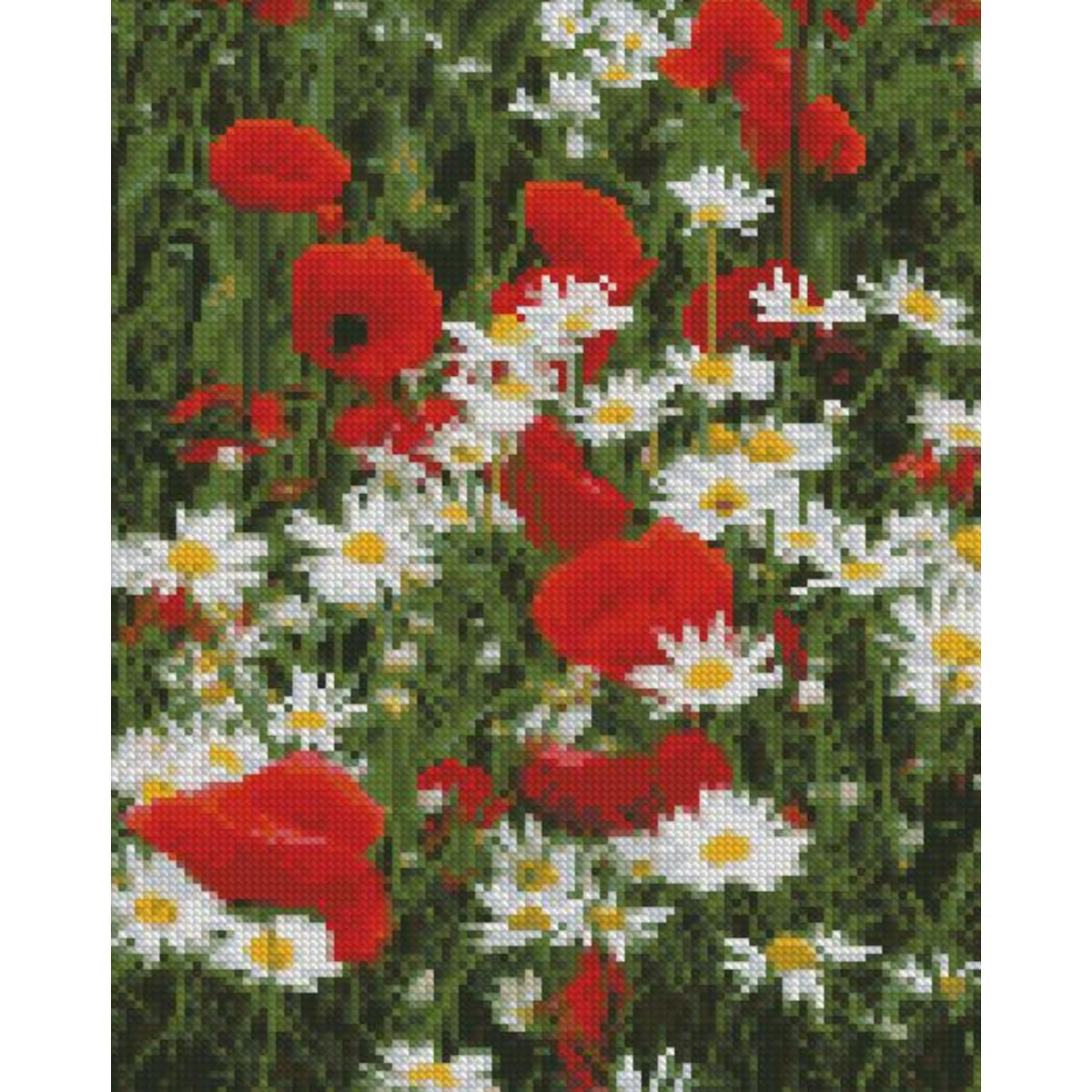 Алмазная мозаика Strateg Премиум Маки и ромашки 30x40 см (HX423)