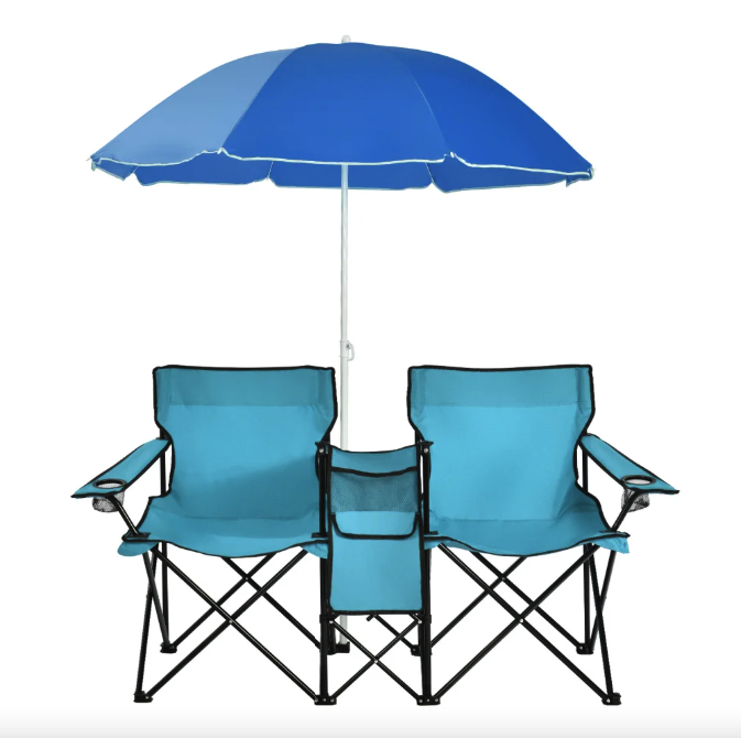 Комплект розкладних стільців Costway Parma із парасолькою Бірюзовий (4853)