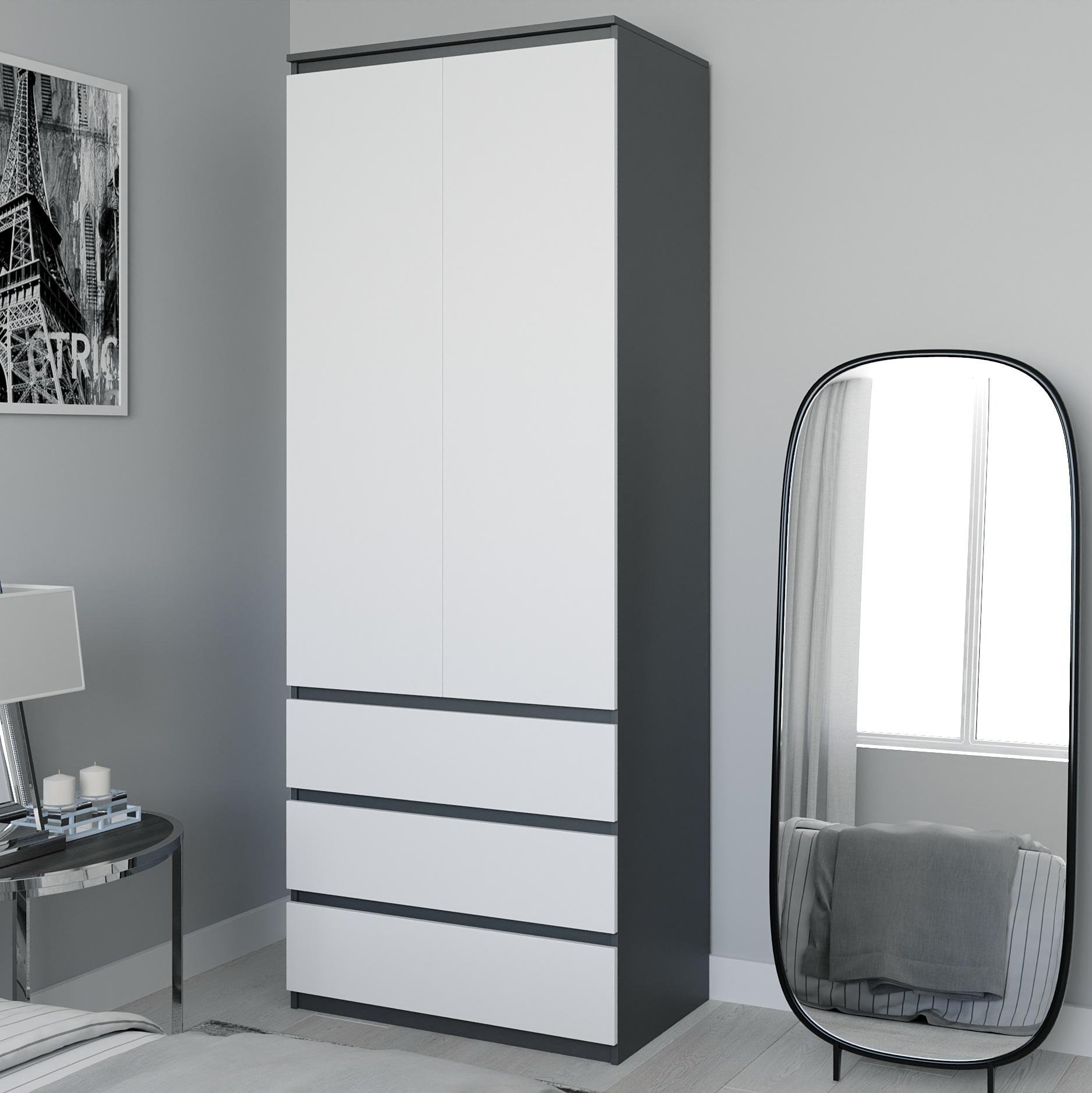 Шафа розпашна двохдверна з полицями та ящиками 800x2110x500 мм Антрацитовий/Білий (mt-210-an-wh) - фото 1 Шафа розпашна двохдверна з полицями та ящиками 800x2110x500 мм Антрацитовий/Білий (mt-210-an-wh) - фото 1