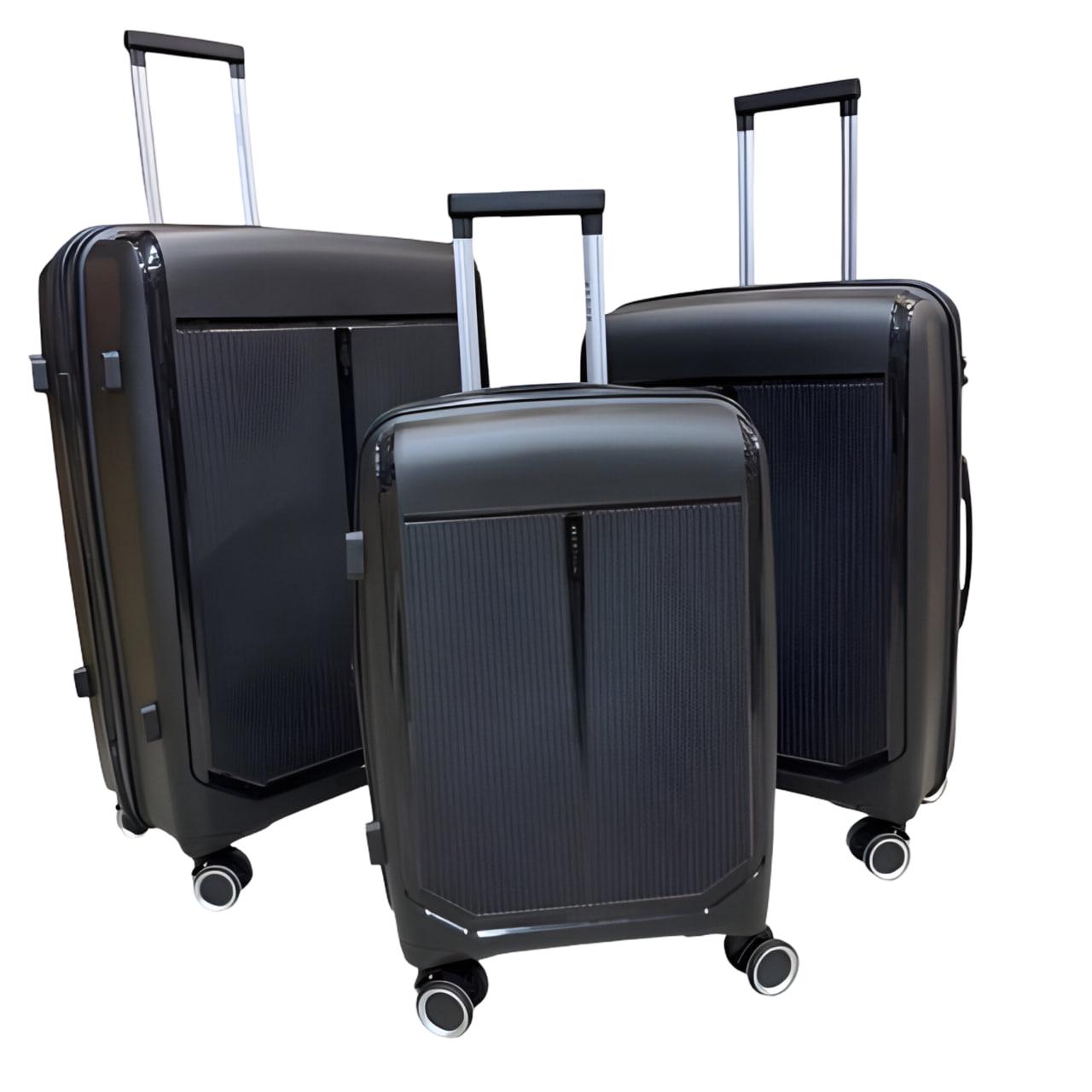 Набор чемоданов 3в1 пластик с кодовым замком и телескопической ручкой Черный (РР-011)