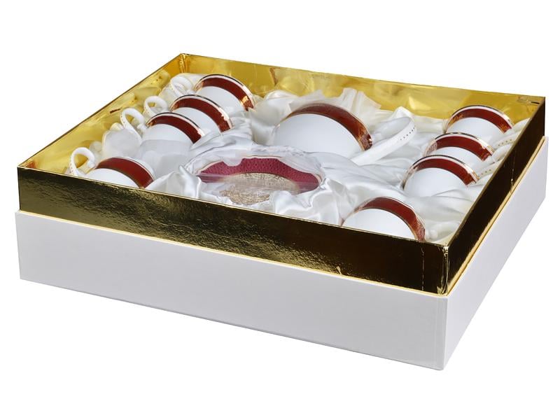 Чайний сервіз Lefard Рубін на 6 персон із чайником Білий з червоним (586-320) - фото 2 Чайний сервіз Lefard Рубін на 6 персон із чайником Білий з червоним (586-320) - фото 2