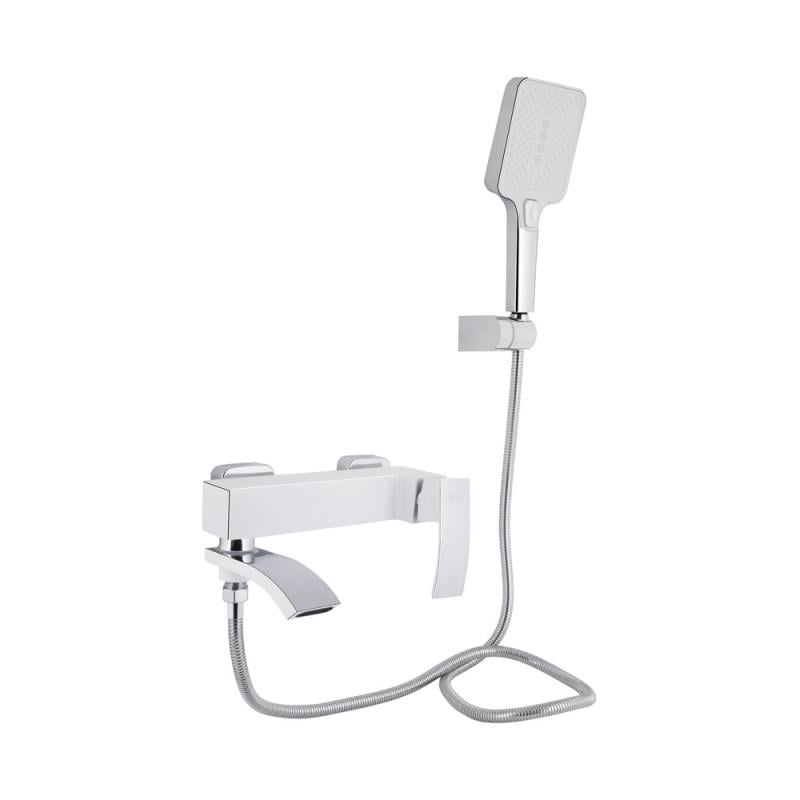 Смеситель для ванны Qtap Swan Cascada с поворотным изливом и душевым гарнитуром Chrome/White (QTSWA260CRW45569)