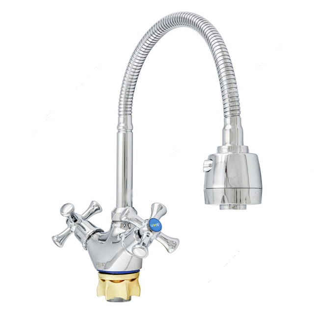 Змішувач для кухні двохвентильний Udis DTZ4-E827 рефлекторний гусак Хром