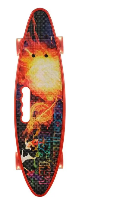 Пенниборд Penny Board колеса с подсветкой и ручкой Огонь (As-fire)