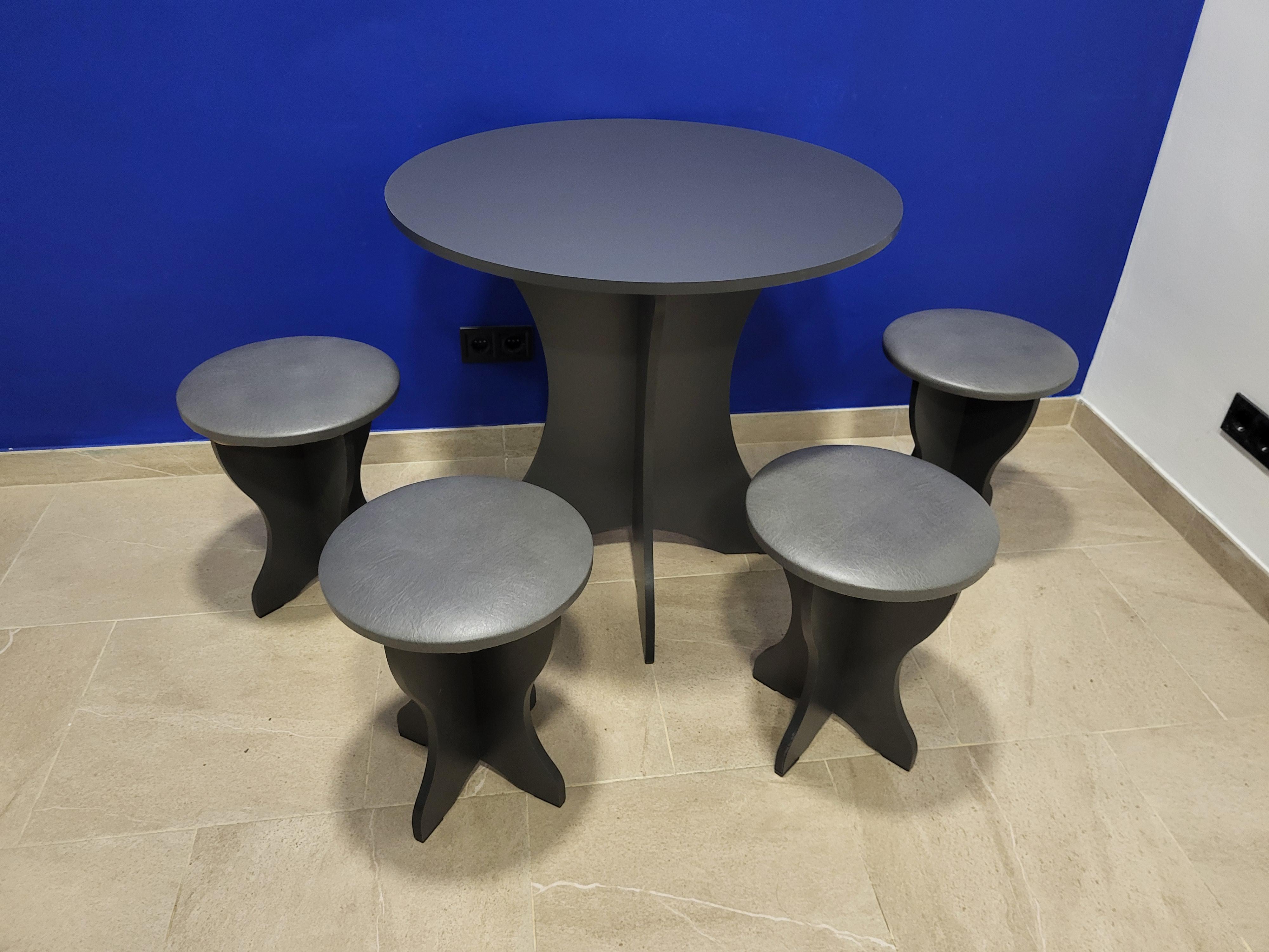 Стол круглый и 4 табурета Боярин ДСП/экокожа Антрацит/Серый (S4T-A-ES)