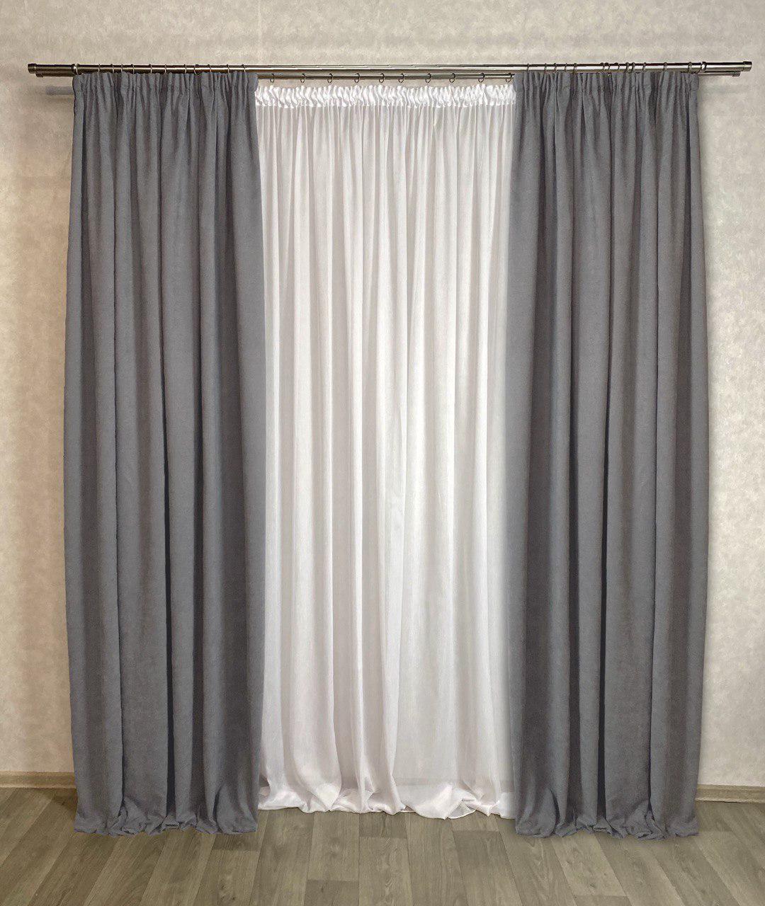 Комплект штор Diamond мікровелюр 300х280 см 2 шт. Сірий - фото 1
