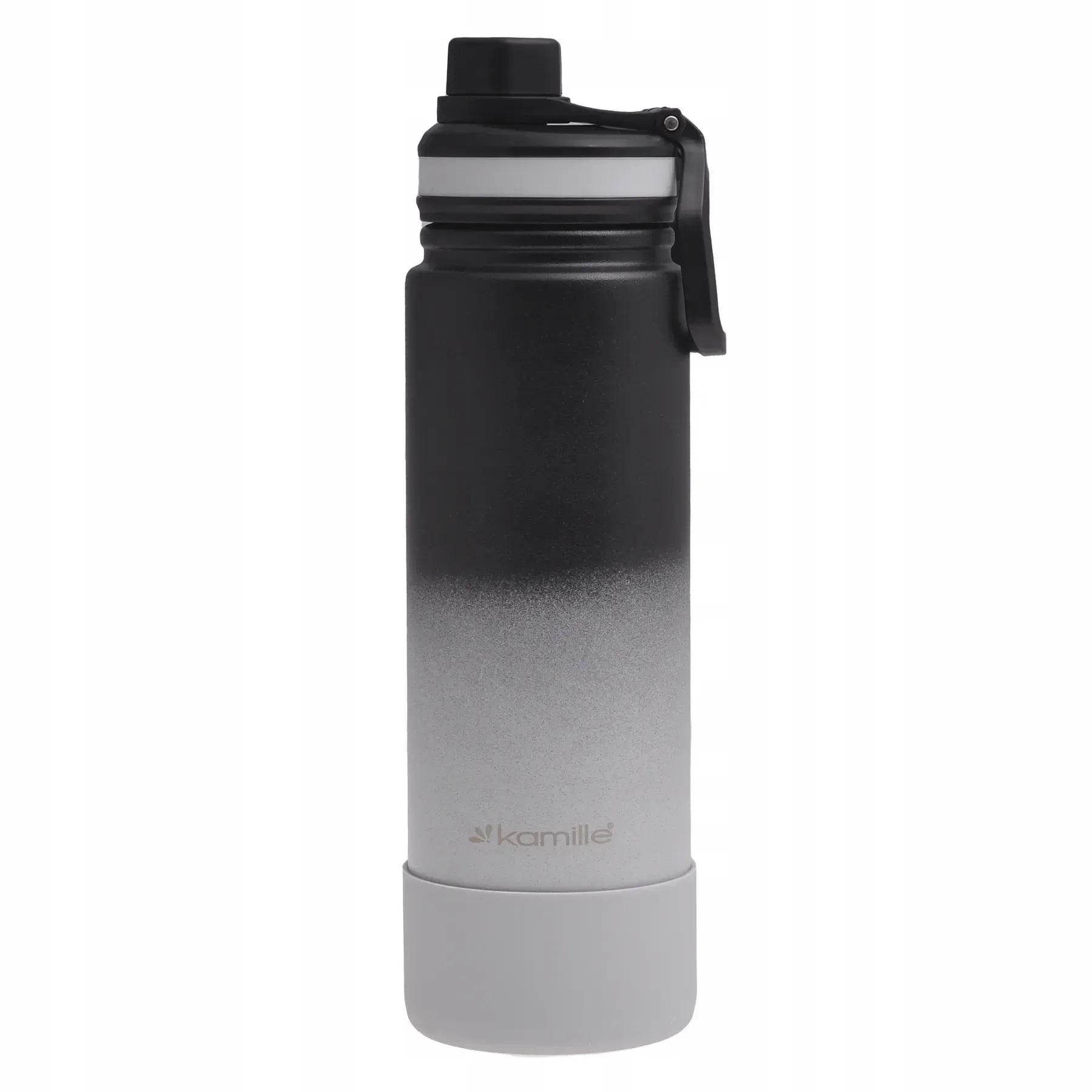 Термобутылка с силиконовой подставкой Kamille KM-2163 из нержавеющей стали 720 мл Черно-серый (150-84-2163.2)