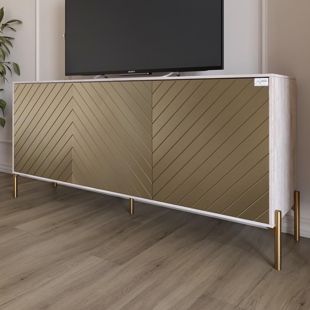 Тумба під телевізор Lion Амарант із золотими металевими ніжками 168x40x76,5 см Самоа Димчастий/Перламутровий металік (000-000-2395)