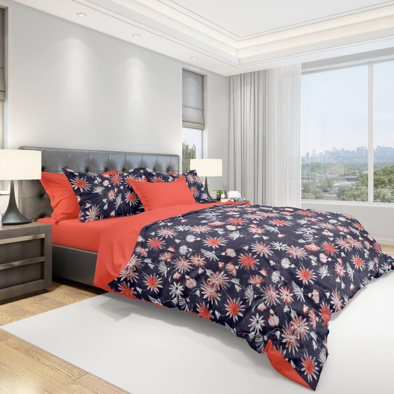 Комплект постельного белья Цветы двуспальный бязь Gold 180x210 см Синий (mg18119)