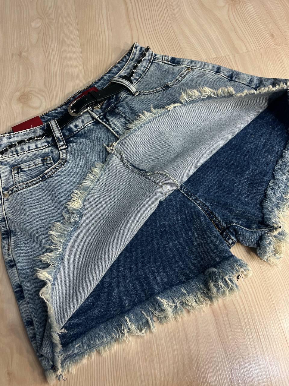 Шорты юбка женские джинсовые Vanver 8103 с бахромой короткие пояс-цепь р. 27 74 см 106 см Голубой - фото 3 Шорты юбка женские джинсовые Vanver 8103 с бахромой короткие пояс-цепь р. 27 74 см 106 см Голубой - фото 3