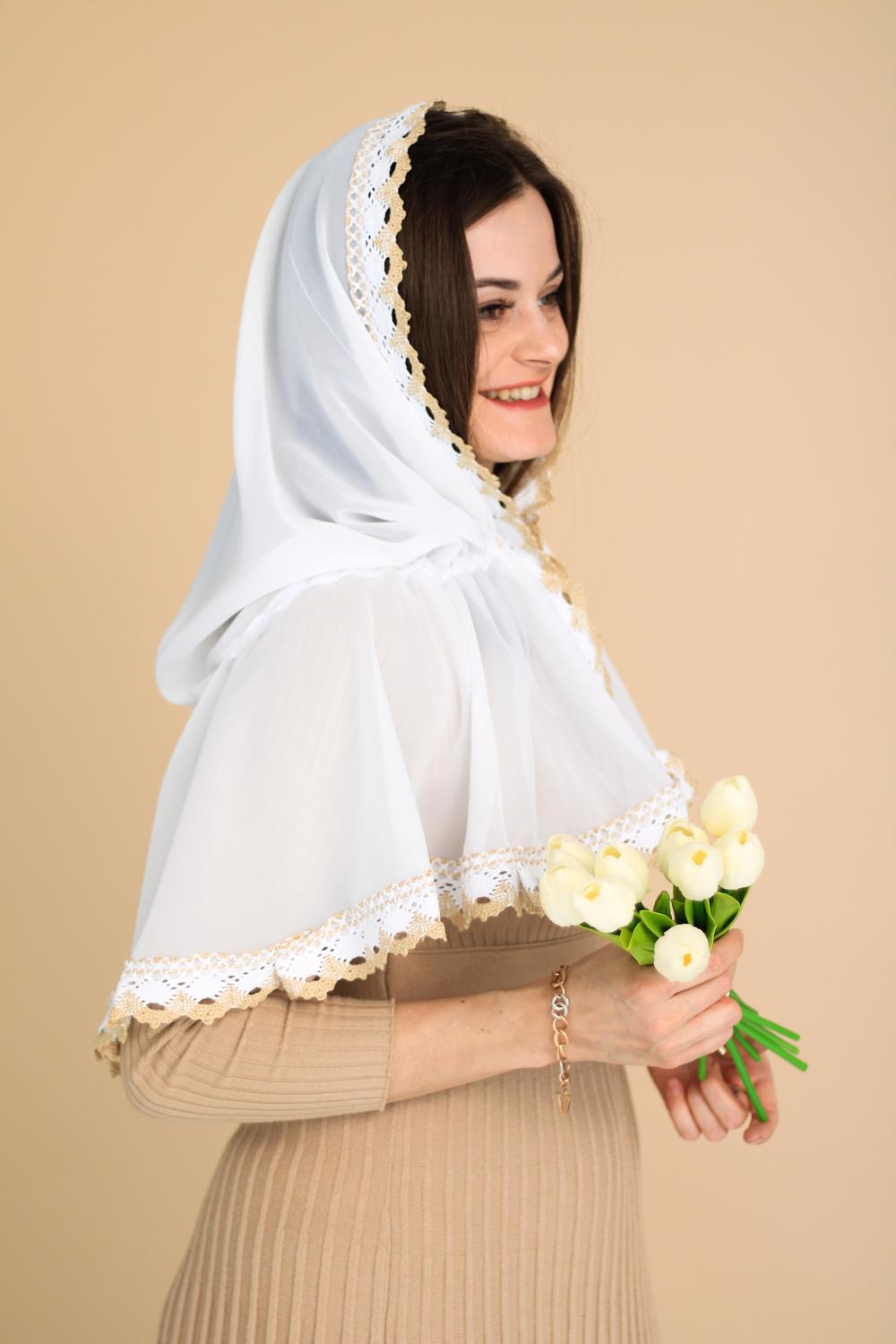 Палантин для храму на голову Білий (п022) - фото 2 Палантин для храму на голову Білий (п022) - фото 2