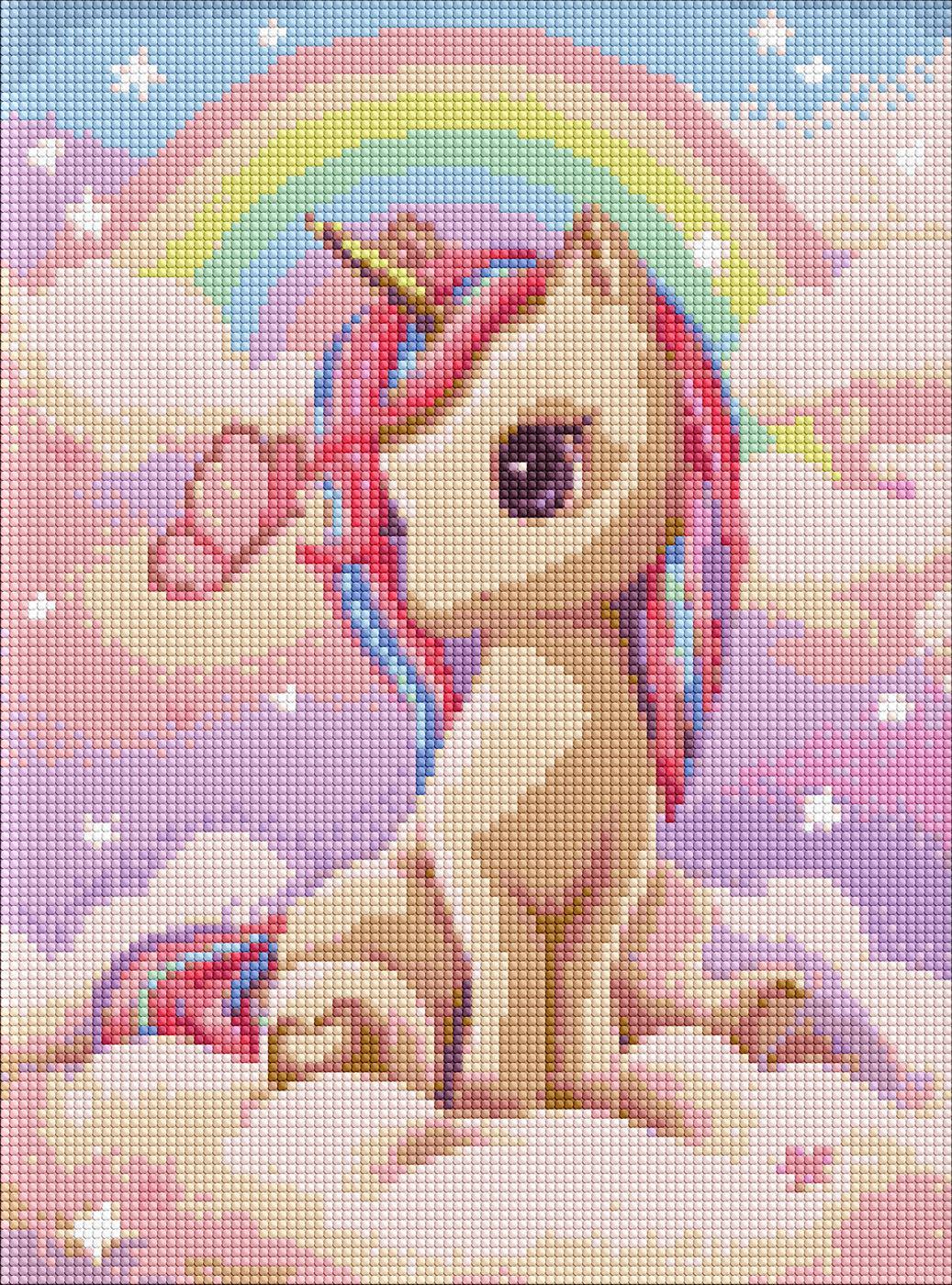 Набір з алмазною мозаїкою Ideyka Допитлива одноріжка AMO7631 з АВ стразами на підрамнику 30x40 см (MTT-180038)