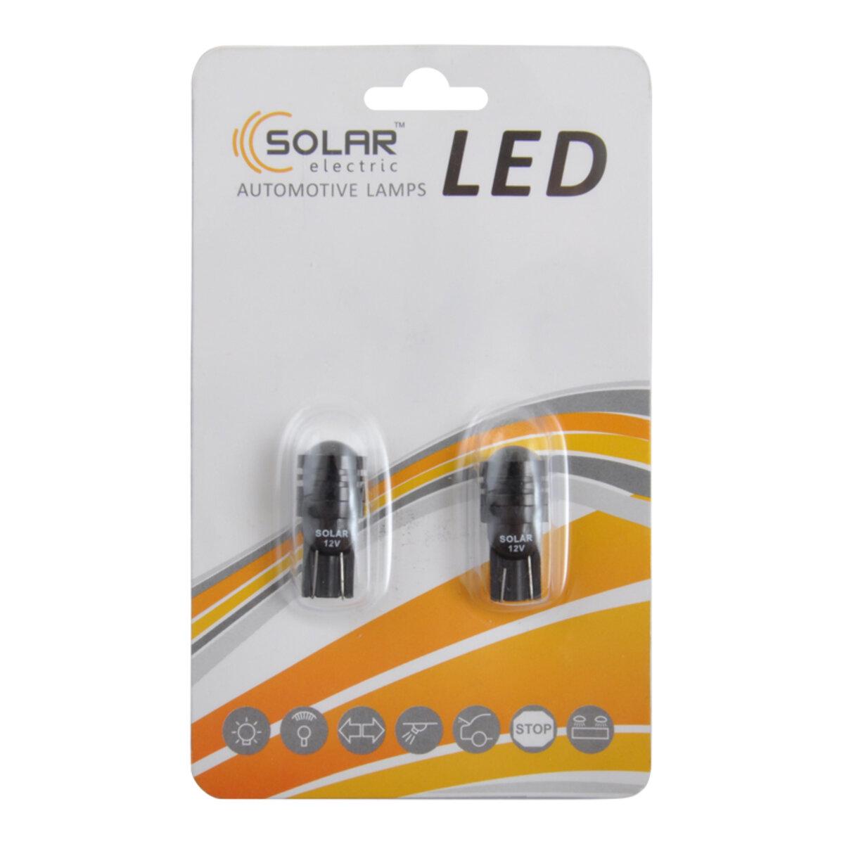 LED автолампа Solar 2 шт/ 12 V T10 W2,1x9,5d 1SMD 0,5 W with lens
