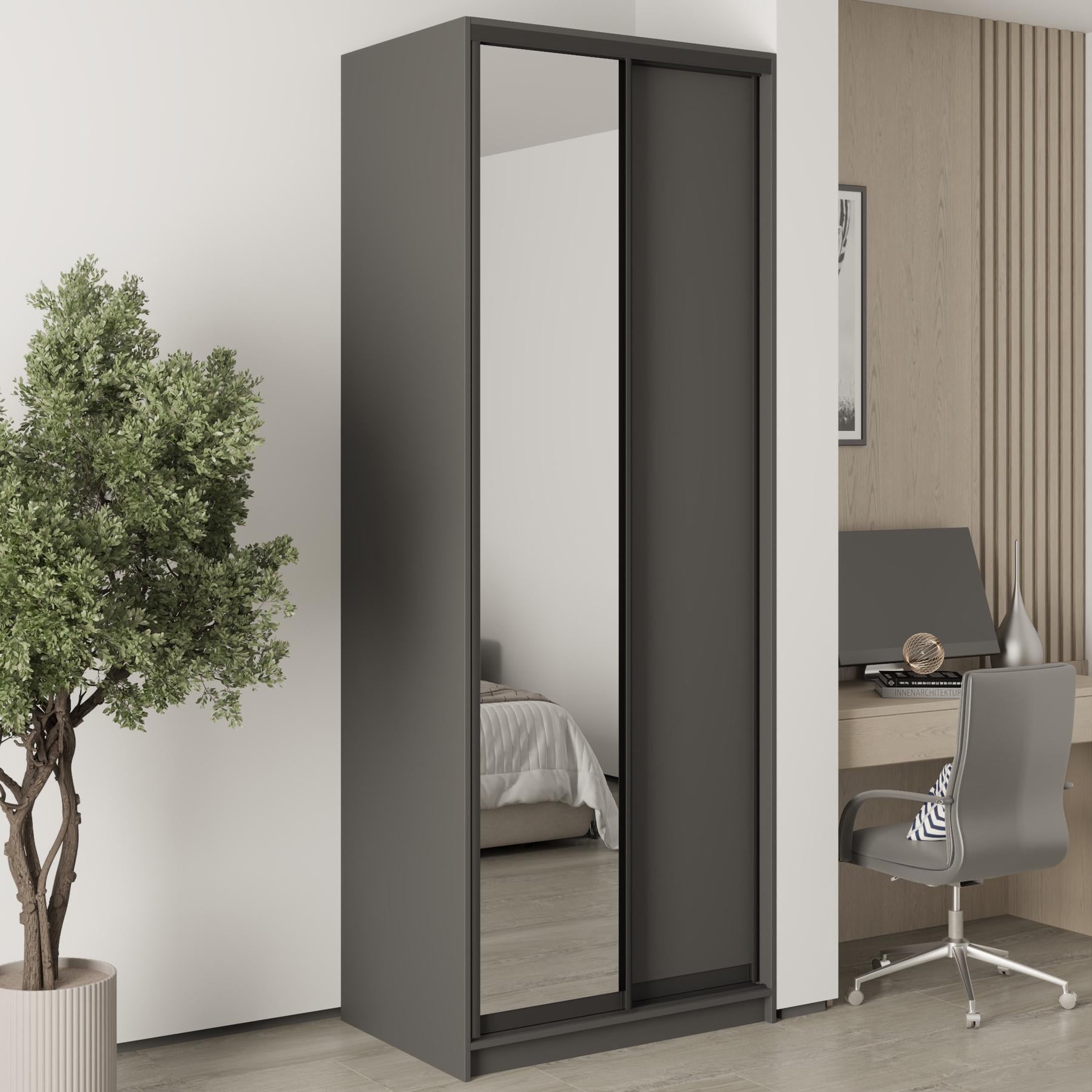 Шкаф-купе двухдверный MebelStar Уни BG ДСП/зеркало 90x45x240 см Антрацит (MBS-10494)
